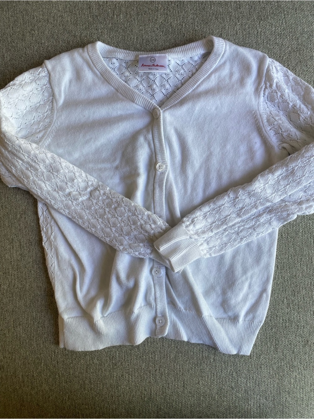 Hanna Andersson White Lace-Sleeve V-Neck Cardigan